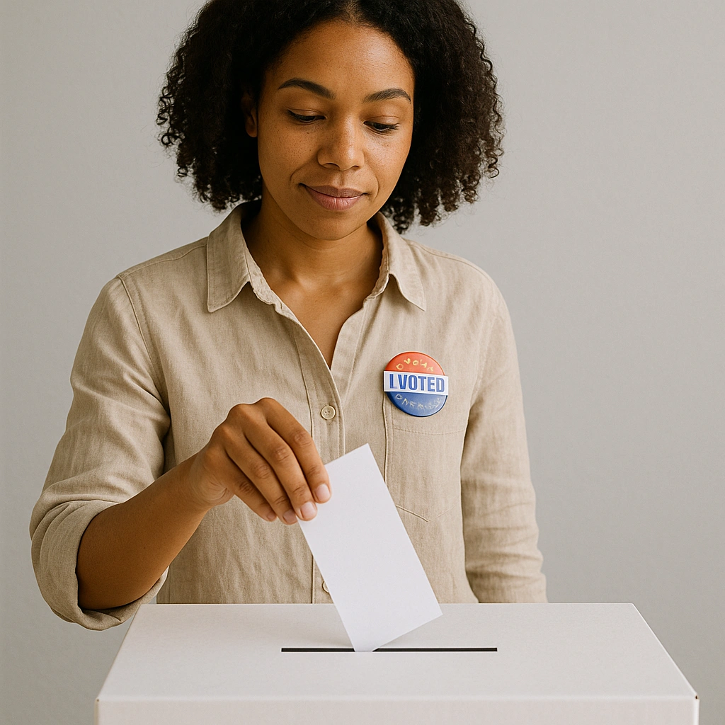 woman voting showing that political postcard mailings work
