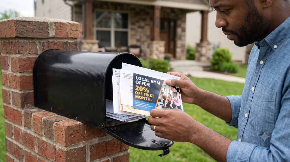 Man getting local direct mail at mailbox