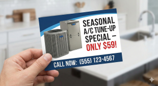 homeowner holding HVAC marketing postcard